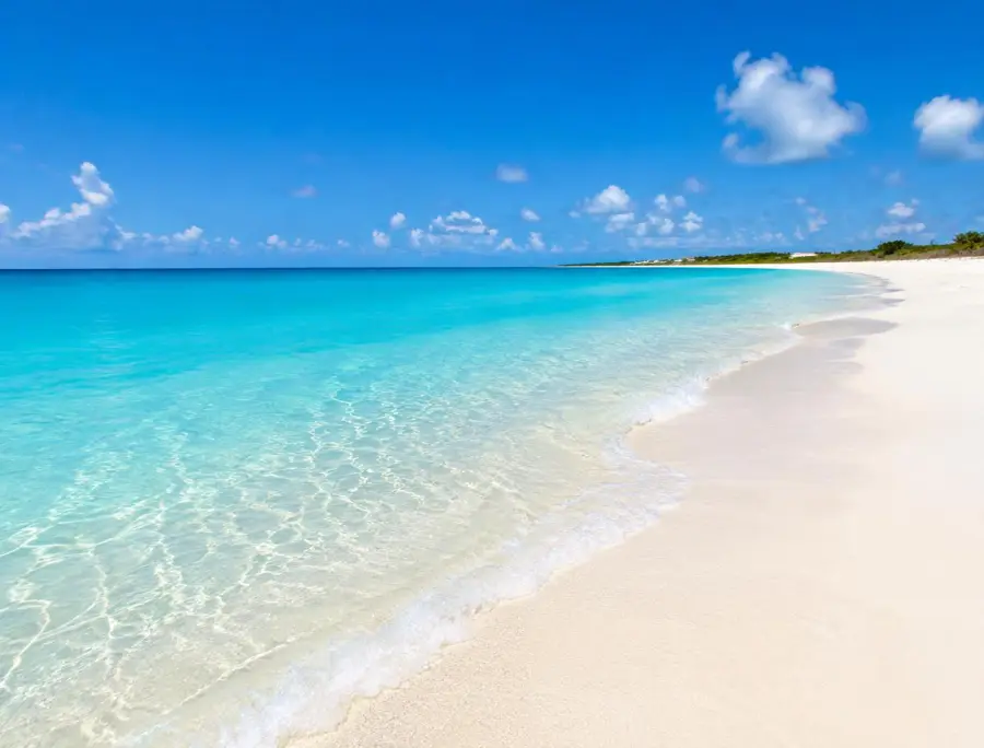 Long white sand beach and clear turquoise water in Anguilla